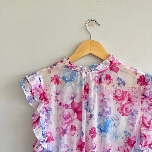 BB Dakota Steve Madden Floral Vibes Ruffle Trim Sleeve Dress Pink M - Picture 9 of 9